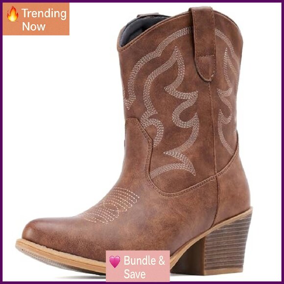 Women's Wide Suede Ankle Western Boots Mid Calf Pointed Toe Chunky - Picture 6 of 8